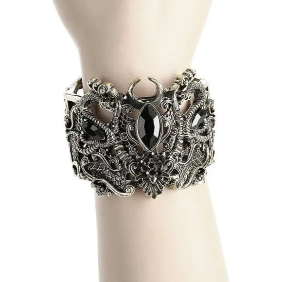 Gold Snake Bracelet – Restyle Wide Bangle ✦ Pentagram ✦ Crescent Moons ✦ Rare - Picture 1 of 7